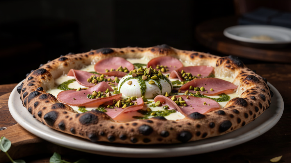 西西里開心果莫達代拉生火腿披薩 - Mortadella e Pistacchio di Bronte 柴燒石窯窯烤披薩